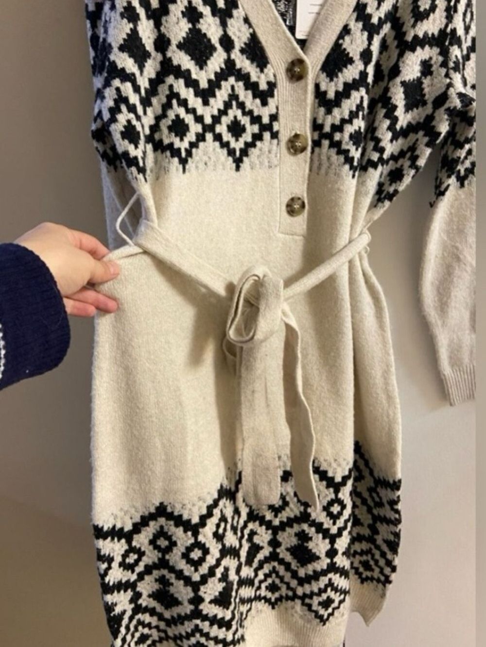 Lucky Brand Cream and Black Fair Isle Midi Sweater Dress Large NWT - Picture 7 of 9